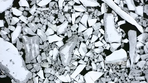Aerial view of the ice on the river. Ice drift Stock Footage 105836635