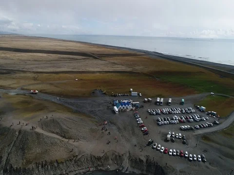Aerial view of icebergs and formations in Jokulsarlon Glacier Lagoon river Stock Footage 80621514