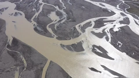 Aerial view of Iceland river system by drone Stock Footage 239418014