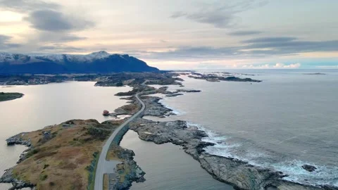 Aerial View of the Iconic Atlantic Ocean Road Atlanterhavsveien in Norway Stock Footage 315501869