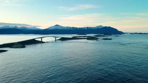 Aerial View of the Iconic Atlantic Ocean Road Atlanterhavsveien in Norway at Sun 스톡 동영상 315733031