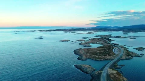 Aerial View of the Iconic Atlantic Ocean Road Atlanterhavsveien in Norway at Sun Stock-Footage 315733543