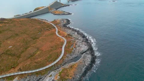 Aerial View of the Iconic Atlantic Ocean Road in Norway Stock Footage 315742942