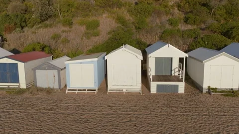 Aerial View Iconic Beach Boxes, Australia, 8K Vídeos de archivo 332358229