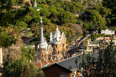 Aerial View of the Iconic Bench in Park Güell, Barcelona Foto stock