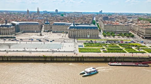 Aerial view of Iconic city square architecture in Bordeaux, France. Stock Footage 271627273