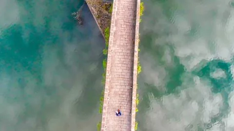 Aerial view of the iconic Devils Bridge in Tuscany, Italy, surrounded by sc.. Stock Photos