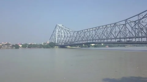 Aerial view of the iconic Howrah Bridge in Kolkata, West Bengal, India Stock Footage 326993488