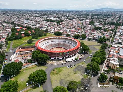 Aerial view of the iconic Nuevo Progreso bullring in Guadalajara city Stock Photos