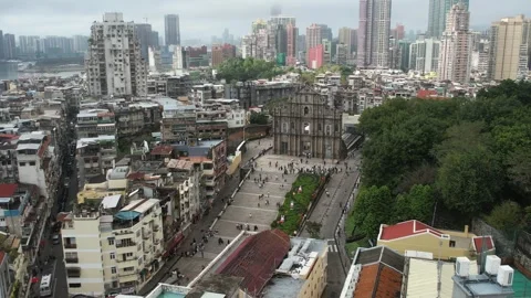 Aerial view of the iconic Ruins of St. Paul, Macau Stock Footage 346689912