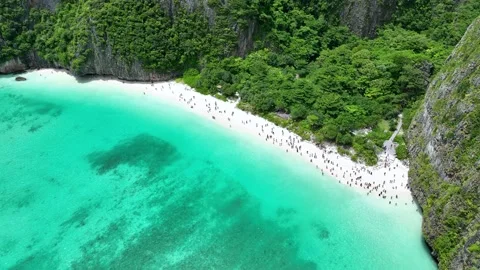 Aerial view of iconic tropical Maya Bay,Phi Phi islands, Stock Footage 201328614