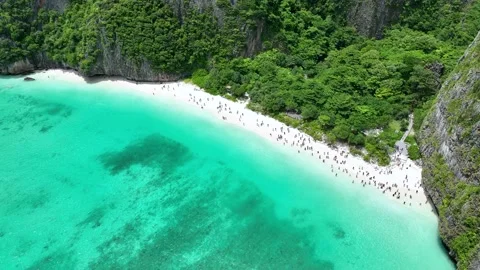 Aerial view of iconic tropical Maya Bay,Phi Phi islands, Stock Footage 201328620