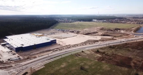 Aerial View Of Ikea Store Under Construction. Building Progress on April 2018 Stock Footage