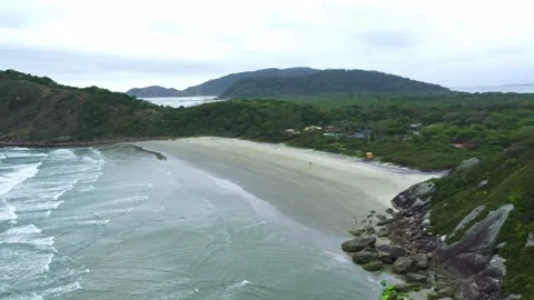 Aerial View Ilha do Mel, Brazil Beach and Lush Hillside Coast Stock Footage 336450929