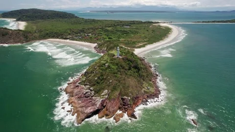 Aerial View Ilha do Mel Lighthouse and Coast Brazil Day Time Stock Footage 336455499