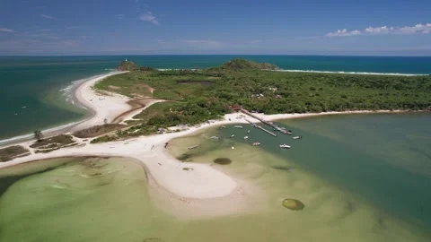 Aerial View of Ilha do Mel Island with Fortress Trek Path Stock Footage 336455657