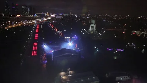 Aerial view of Illuminated Memorial complex to the Great Patriotic War and Stock Footage 75154441