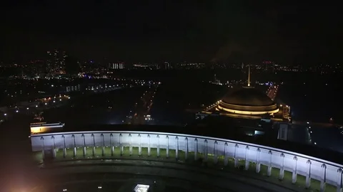 Aerial view of Illuminated Memorial complex to the Great Patriotic War and Stock-Footage 75155325