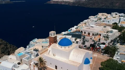 Aerial view of Imerovigli in Santorini island and its unique architecture. Stock Footage