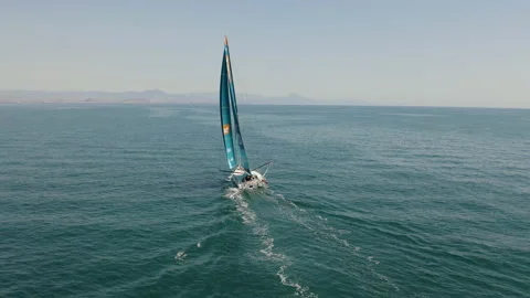 Aerial view of the IMOCA Class Boat Team Linkedout. Stock Footage 166638794