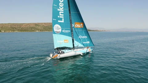 Aerial view of the IMOCA Class Boat Team Linkedout. Stock Footage 166639283