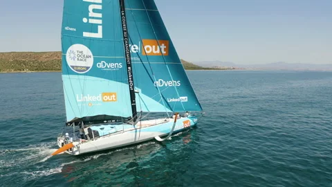 Aerial view of the IMOCA Class Boat Team Linkedout. Stock Footage 166639864