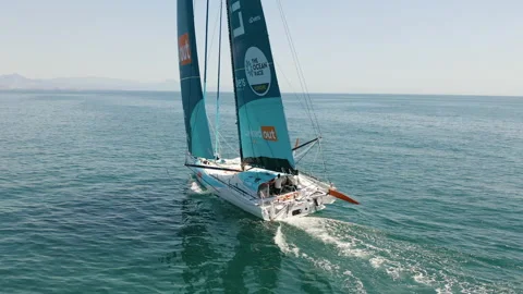 Aerial view of the IMOCA Class Boat Team Linkedout. Stock Footage 166640640