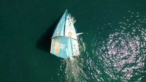 Aerial view of the IMOCA Class Boat Team Linkedout. Stock Footage 166642287
