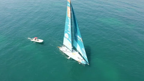 Aerial view of the IMOCA Class Boat Team Linkedout. Stock Footage 166643059