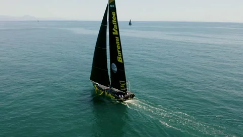Aerial view of the IMOCA Class Boat Team Bureau Vallee. Stock Footage 166648235