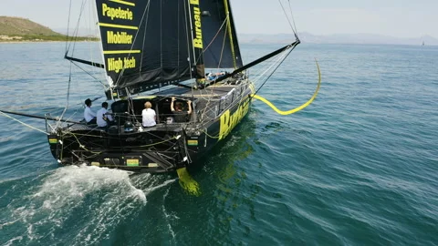 Aerial view of the IMOCA Class Boat Team Bureau Vallee. Stock Footage 166649295