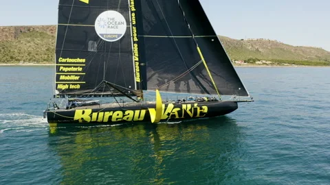 Aerial view of the IMOCA Class Boat Team Bureau Vallee. Stock Footage 166649921