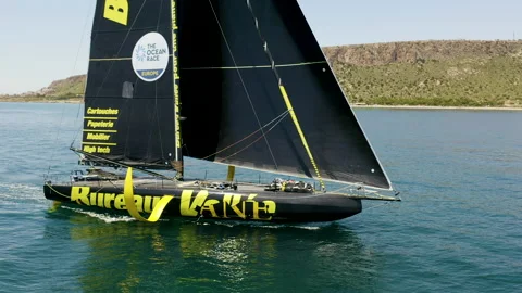 Aerial view of the IMOCA Class Boat Team Bureau Vallee. Stock Footage 166650018