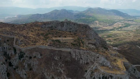 Aerial view of the imposing ancient site of Acrocorinth Stock Footage 219635109