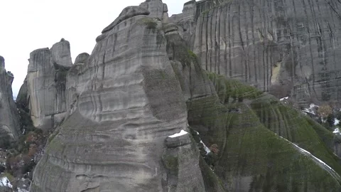 Aerial view of the imposing cliffs of Meteora in Greece Stock Footage 145996962