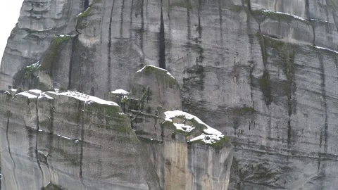 Aerial view of the imposing cliffs of Meteora in Greece Video stock 145996979
