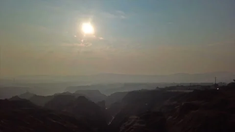 Aerial view of imposing landscape in Wave Canyon, Shaanxi province, China Stock Footage 97202938