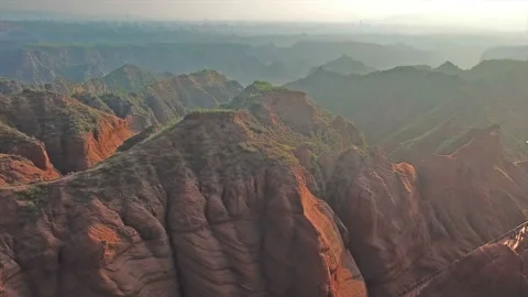 Aerial view of imposing landscape in Wave Canyon, Shaanxi province, China Stock Footage 97203069