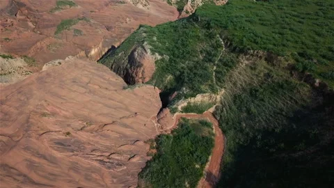 Aerial view of imposing landscape in Wave Canyon, Shaanxi province, China Stock Footage 97245596
