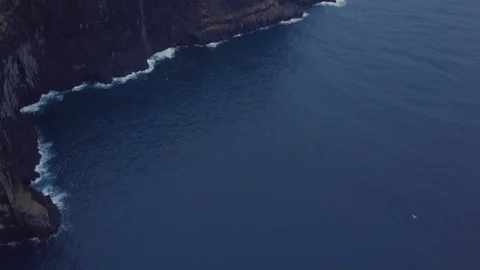Aerial view of the impressive cliffs, Gjogv, Faroe Islands, Denmark Stock Footage 116214209