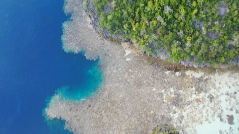 Aerial View of Impressive Limestone Islands and Fringing Coral Reef in Indonesia Stock Footage 129456659
