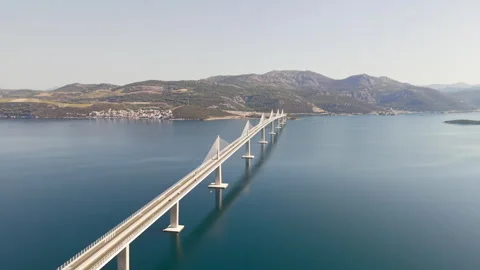Aerial view of the impressive Peljesac Bridge Stock Footage 344753032