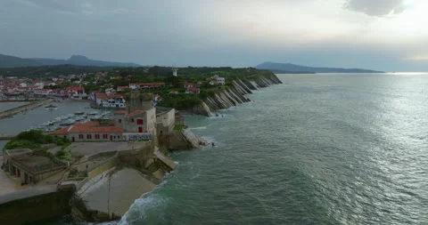 Aerial view of the incredibly beautiful Biscargorry cliffs on the French coast Video stock 254356115