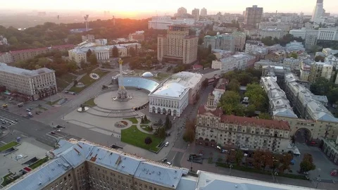 Aerial view of Independence Square (Maidan Nezalezhnosti) in Kiev, Ukraine Stock Footage 80447730
