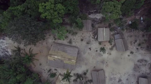 Aerial View of Indigenous tribe in the Amazon, Brazil Stock Footage