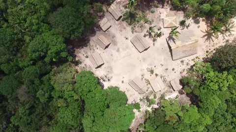 Aerial view of a Indigenous tribe in the Amazon, Brazil Stock Footage 54800199