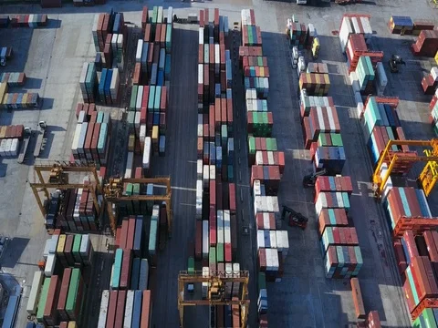 Aerial view of Industrial and Container ship logistic the harbor Stock Footage 77291832