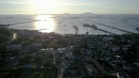 Aerial view of Industrial and Container ship logistic the harbor Video stock 77291990