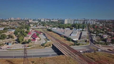 Aerial view of the industrial area on the background of a large city and the sea Video stock 80887961