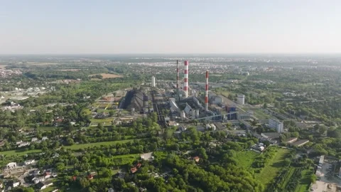Aerial view of industrial coal fired power plant Stock Footage 344879802